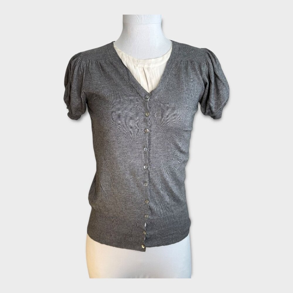 CARROLL Grey Button Up‎ Short Sleeve Sweater Size Small